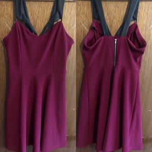 Skater Dress with Faux Leather Straps/Detail